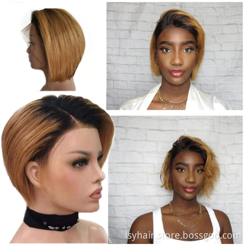 Sexy Lady Full Lace Short Style Ombre Color Human Hair Wigs,Customized  Pre-Plucked Hairline Peruvian Human Hair Wigs